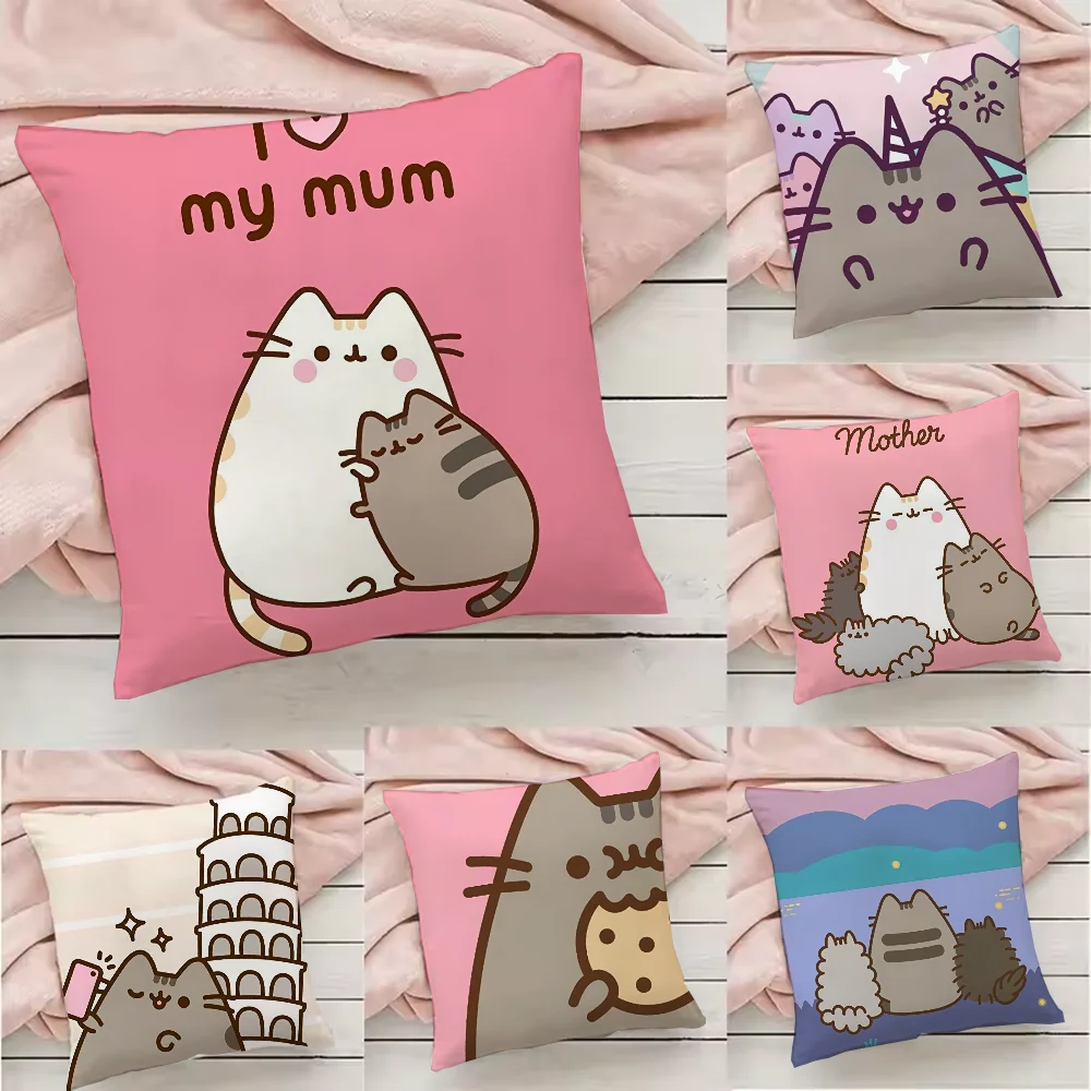 Cartoon P-Pusheen Cute Cat IMD Pillow Case Pillowcase Anti-dustmite Pillow Invisible zipper silky short plush Sofa cushion cover