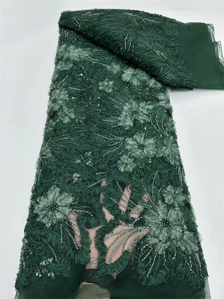 African French Sequined Lace Fabrics 2026 High Quality Beaded Lace Nigerian Groom Embroidered Dress Material For Party Sewing