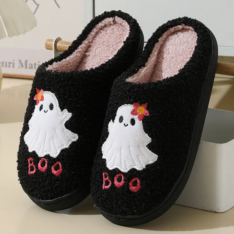 Halloween Style Home Fluffy Slippers Women Winter Soft Sole Plush House Slippers Woman Flat Heel Casual Warm Cotton Shoes 2024