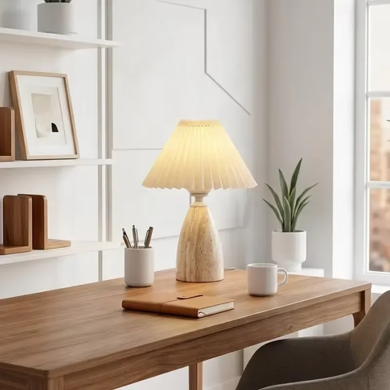 Modern Design Hotel Decor Home Hand Marble Warm Light Simple Bedroom Bedside Lamp Travertine Table