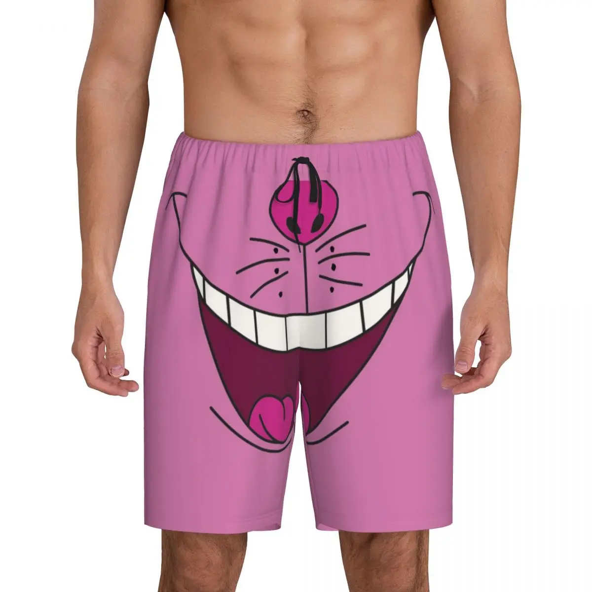 Custom Printed Cheshire Cat Pajama Shorts Men's Funny Sleepwear Bottoms Sleep Short Pjs with Pockets