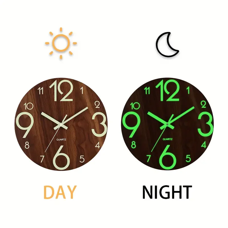 

8-Inch Wooden Board Luminous Wall Clock Fiberboard Wood Grain Creative Luminous Fluorescent Silent Home Decoration Wall Clocks