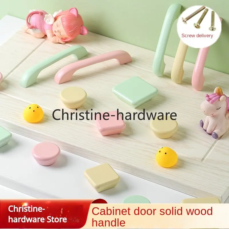 Children Wooden Cabinet Knobs and Handles Kitchen Door Macaron Wardrobe Cupboard Drawer Furniture Pulls Colored Minimalist