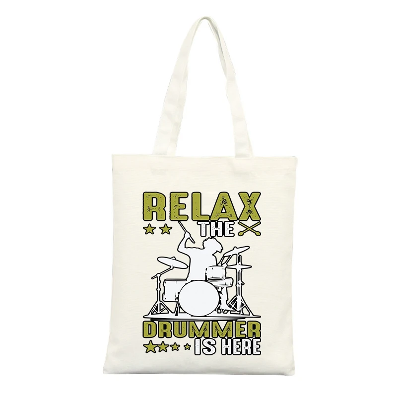 Canvas Tote Bag with Drummer Graphic and Typography Print, Vintage Style for Casual Outings and Music Events