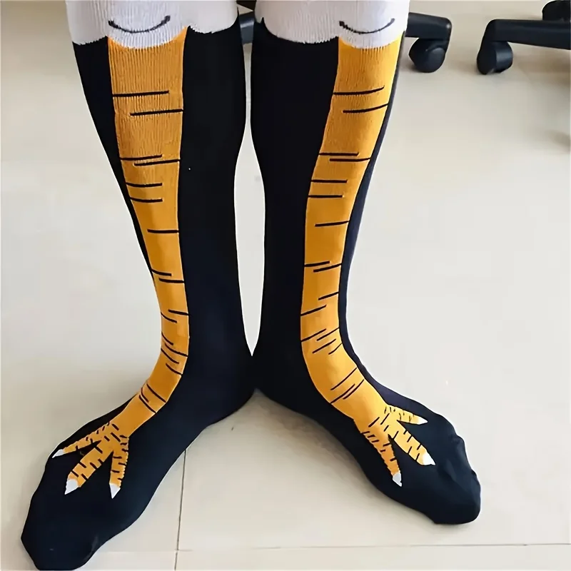 Men Funny 3D Chicken Socks Print Cartoon Cosplay High Flexibility Thigh High Sock Cotton Fashion Thin Toe Feet