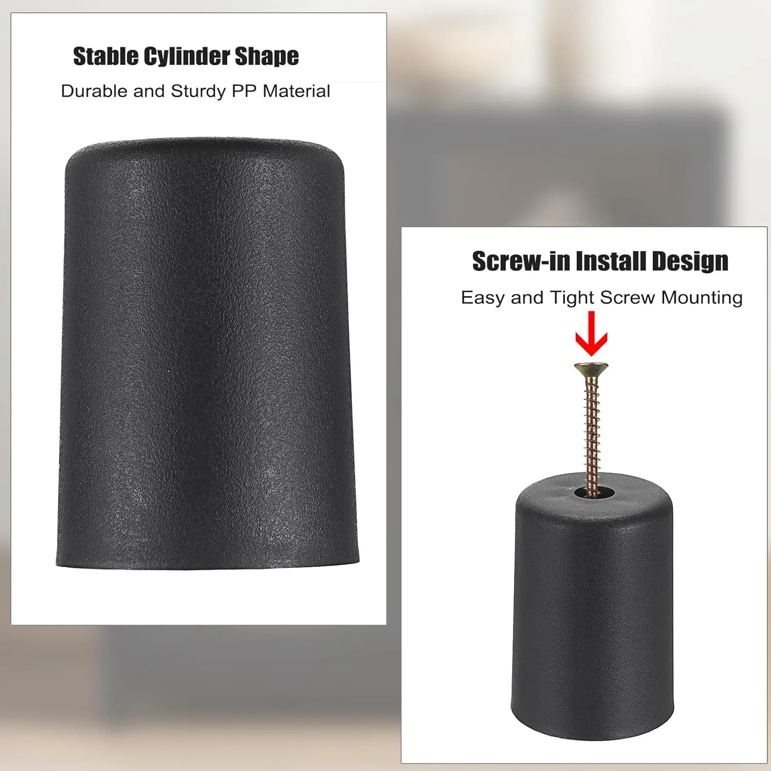 4 قطع من أرجل الأثاث البلاستيكية مقاس 3 بوصات، أرجل أريكة بلاستيكية، أرجل الأريكة، مجموعة استبدال أقدام الأريكة، ساق كرسي مستديرة سوداء