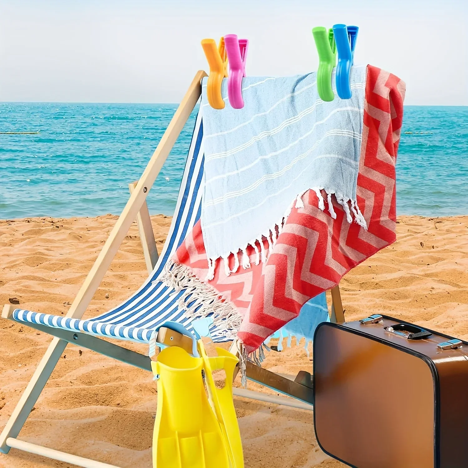 Inklusive Aufbewahrungstasche, 4/8 Stück große Strandhandtuchklammern für Strand-/Pool-/Kreuzfahrtsessel, robust, Wäscheklammern, winddicht – Detail 6