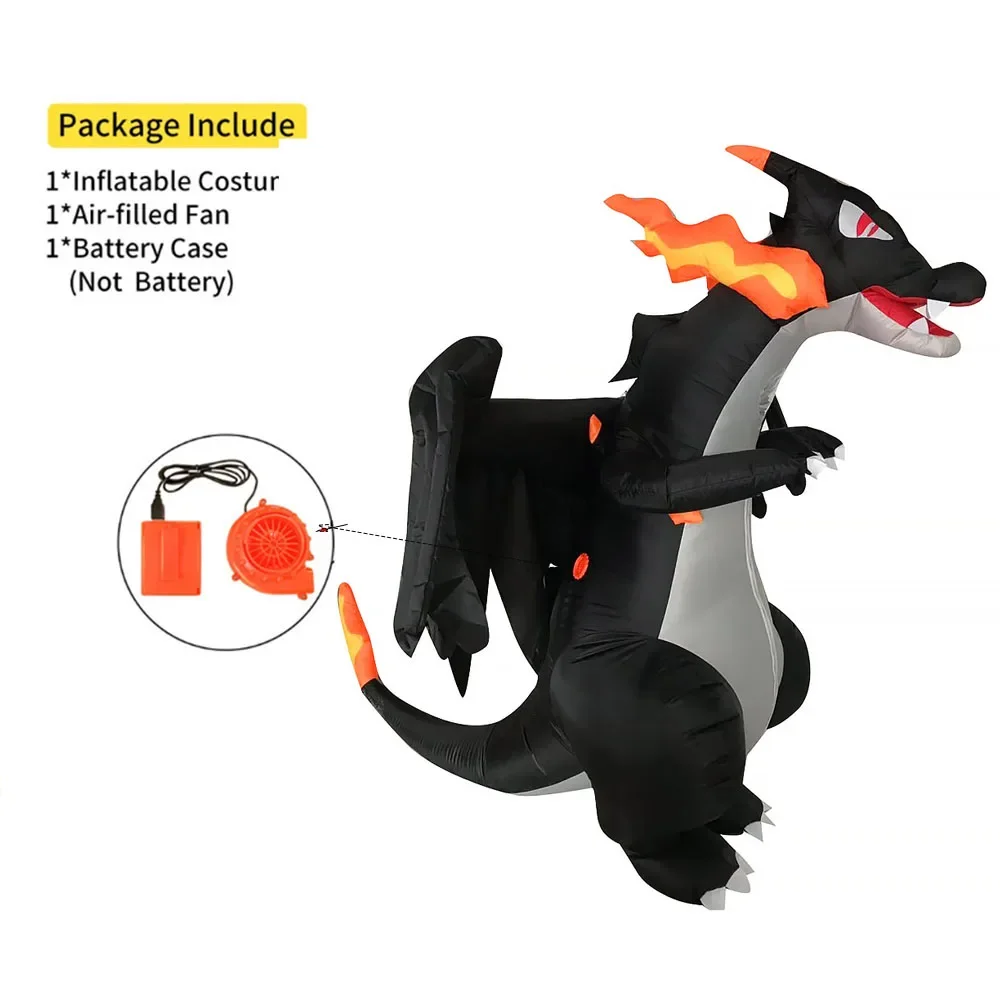 Halloween Inflatable Fire Dragon Costume, Funny Cosplay Suit for Men Women Party Outfit for 150-190cm