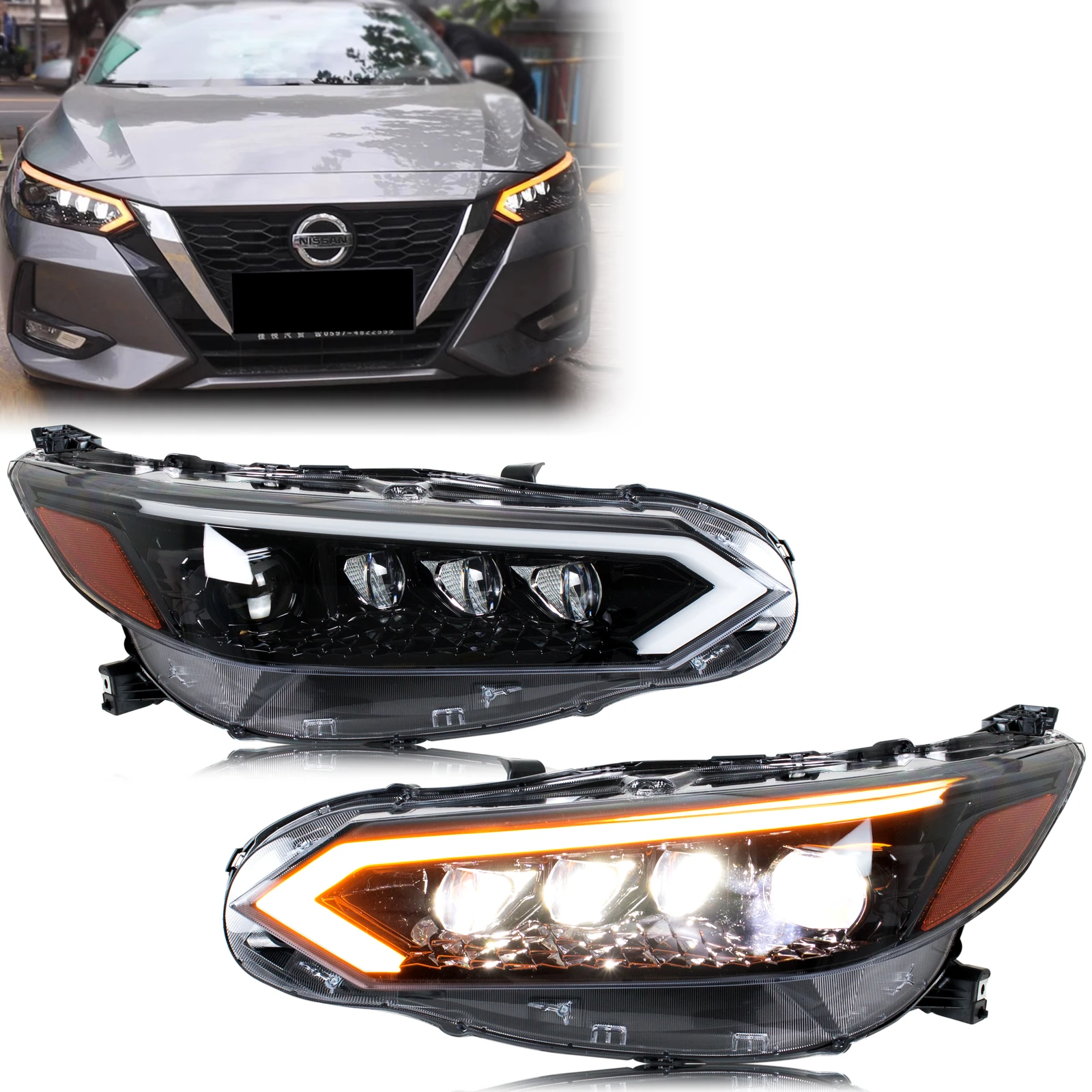 

Светодиодные фары для Nissan Sentra 2020-2026 B18 SV SR DRL, проектор, последовательный указатель поворота, передние лампы в сборе