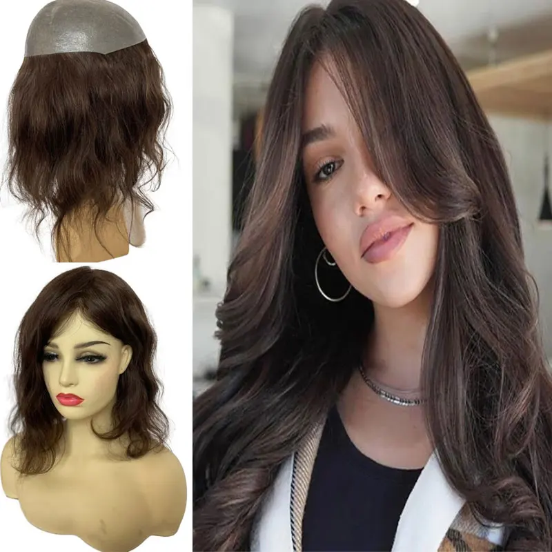 Human Hair Topper For Women 12\'\'Long Hair Wigs Natural Hair Piece Topper Miduim Density Full PU Base 10X8 Replacement Systems