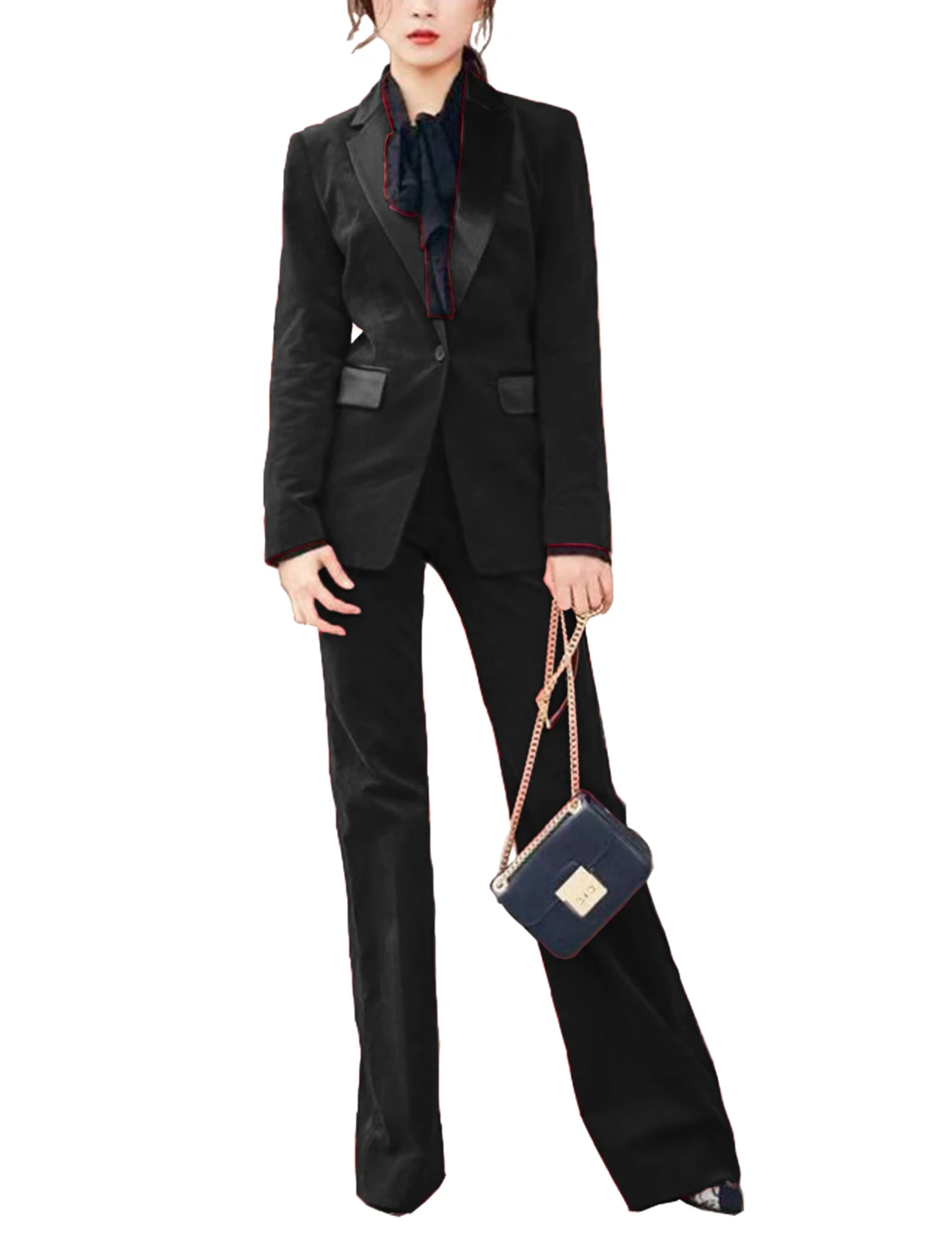 

Women's Velvet Pant Suits Set Business Lady Office Tuxedos Formal Work Wear