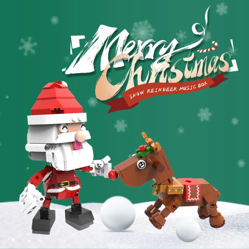 

440pcs DIY Xmas Reindeer Buildin Blocks Santa Claus Bricks with Music Box Kids Birthday Self-Assemble Bricks Birthday Gifts