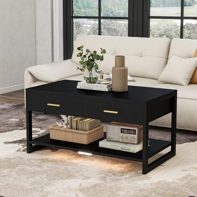 

Modern Storage Coffee Table with Drawers and Shelf Living Room, Office, Outdoor