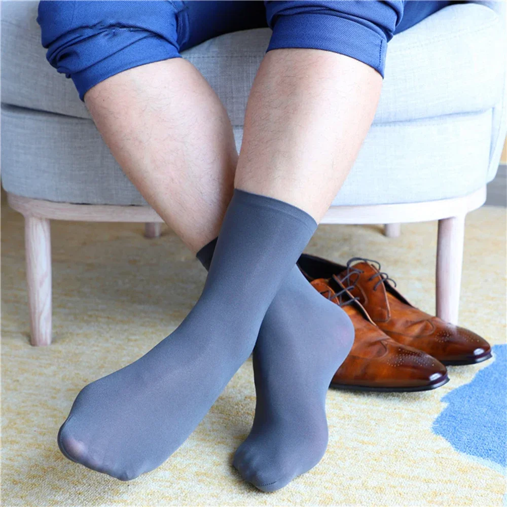 1 Pair Women Men Middle Tube Socks Casual Elastic Ultra Thin Silky Sock Summer Unisex Business Formal Dress Stockings