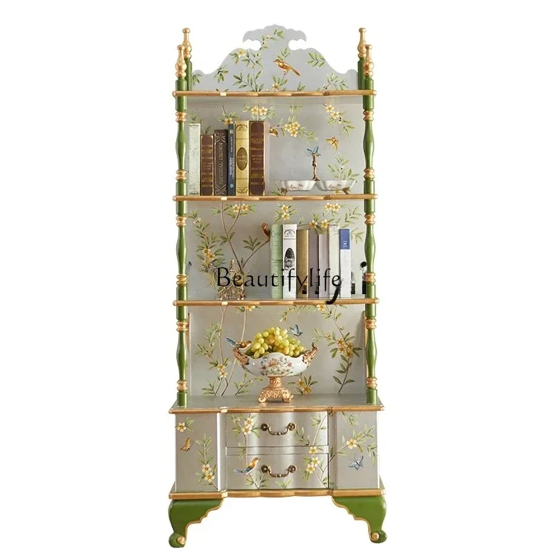 

3 Chinese style bookshelf solid wood hand-painted display retro storage shelf classical display shelf silver