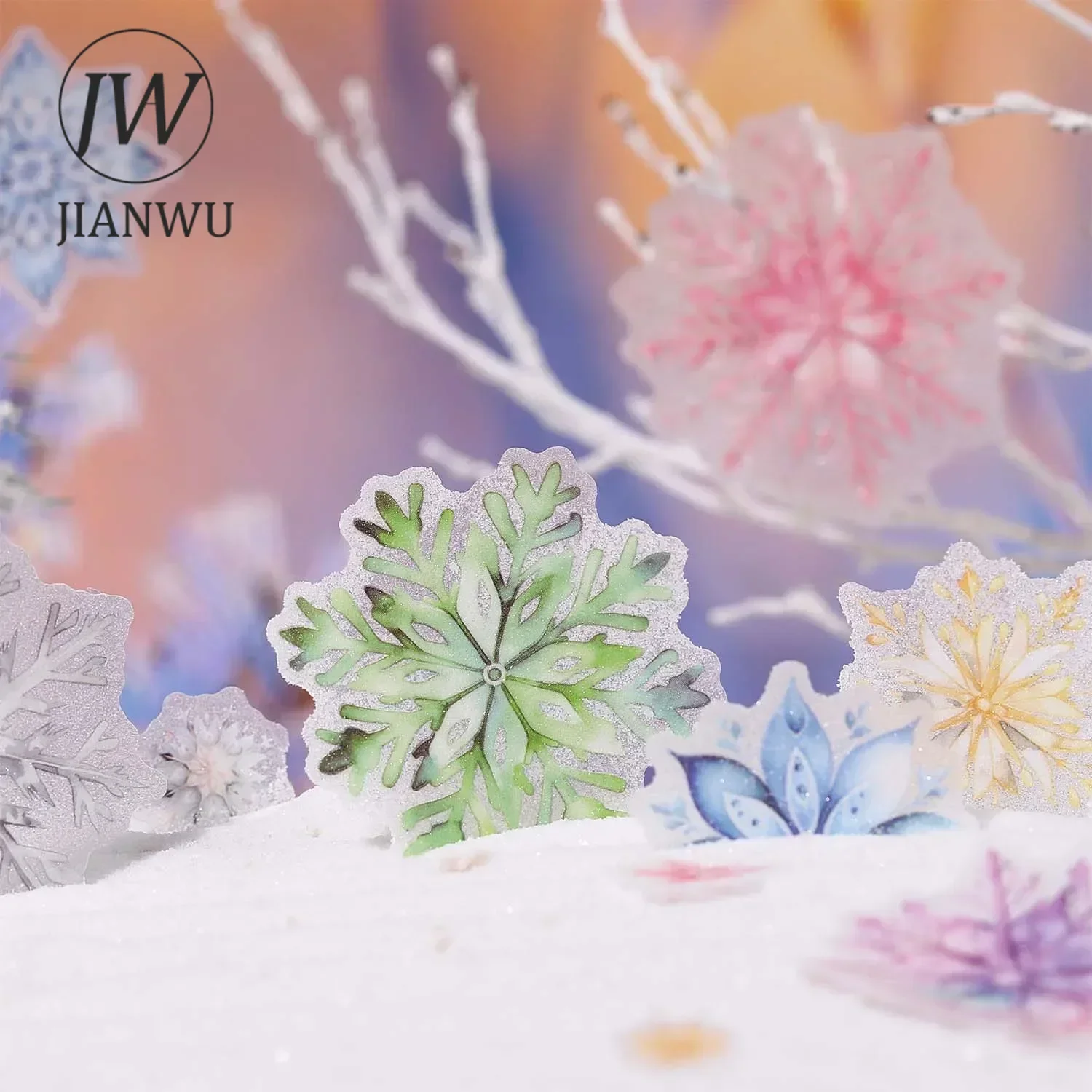 JIANWU 50mm*200cm The Snow Falls Silently Series Literary Snowflake Material Collage PET Tape Creative DIY Journal Stationery