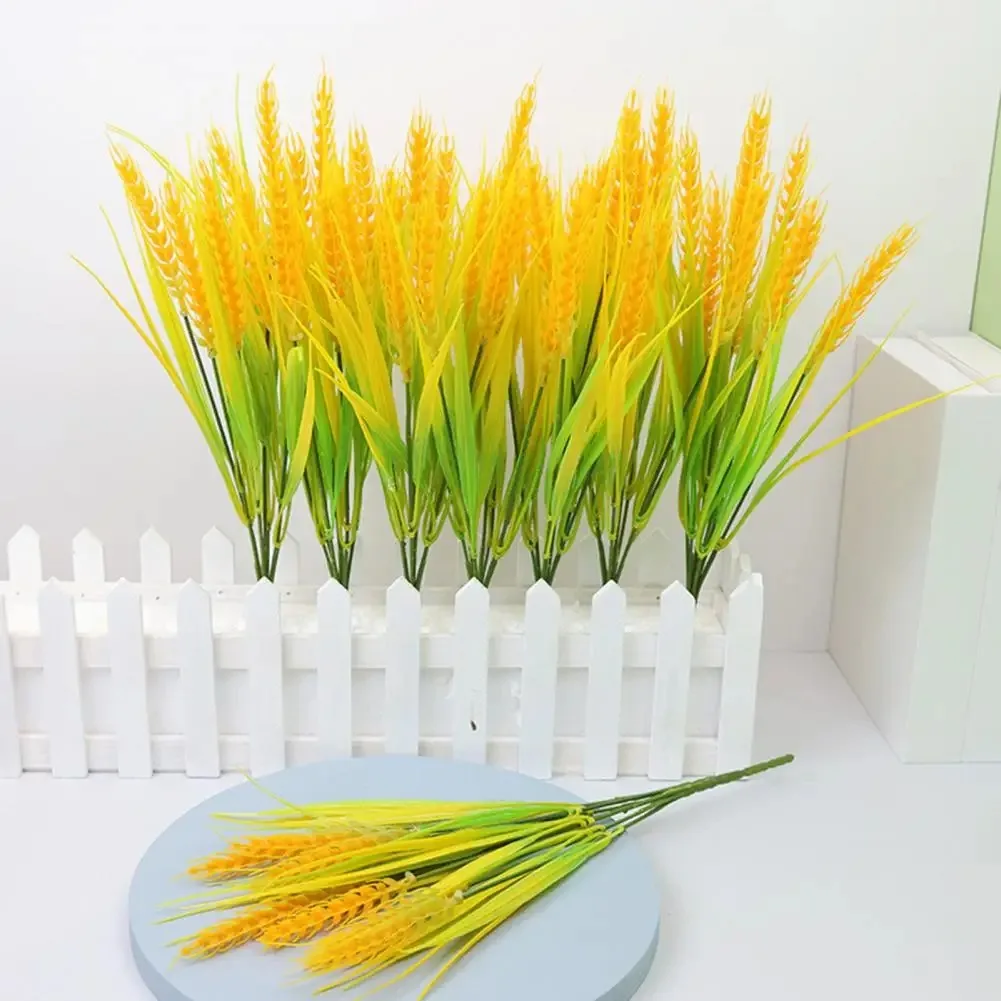 35cm Artificial Flower 7 Forks Artificial Wheat Ears Rice Plant Bouquet Indoor Outdoor Bride Wedding Home office Decoration