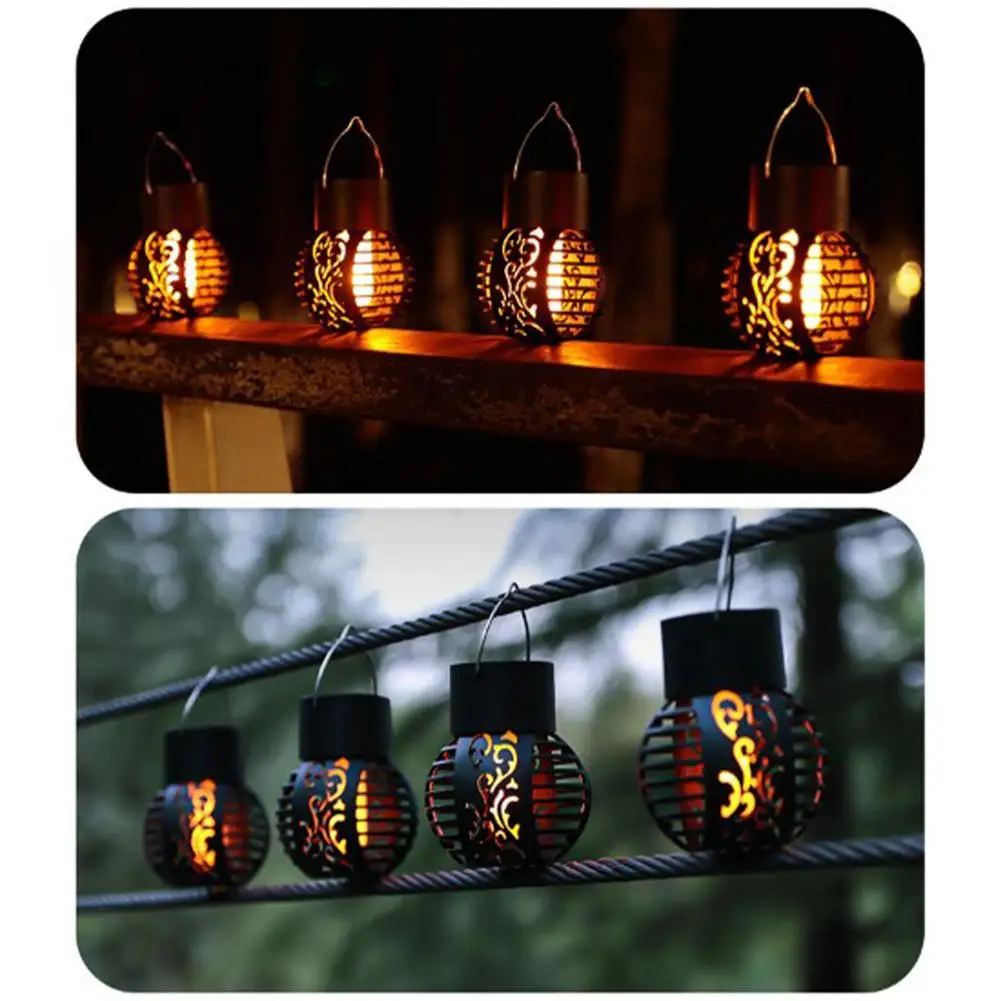 LED Outdoor Solar Flame Light batteria ad alta capacità Hollow Ball Chandelier Lights controllo intelligente appeso per il giardino di casa