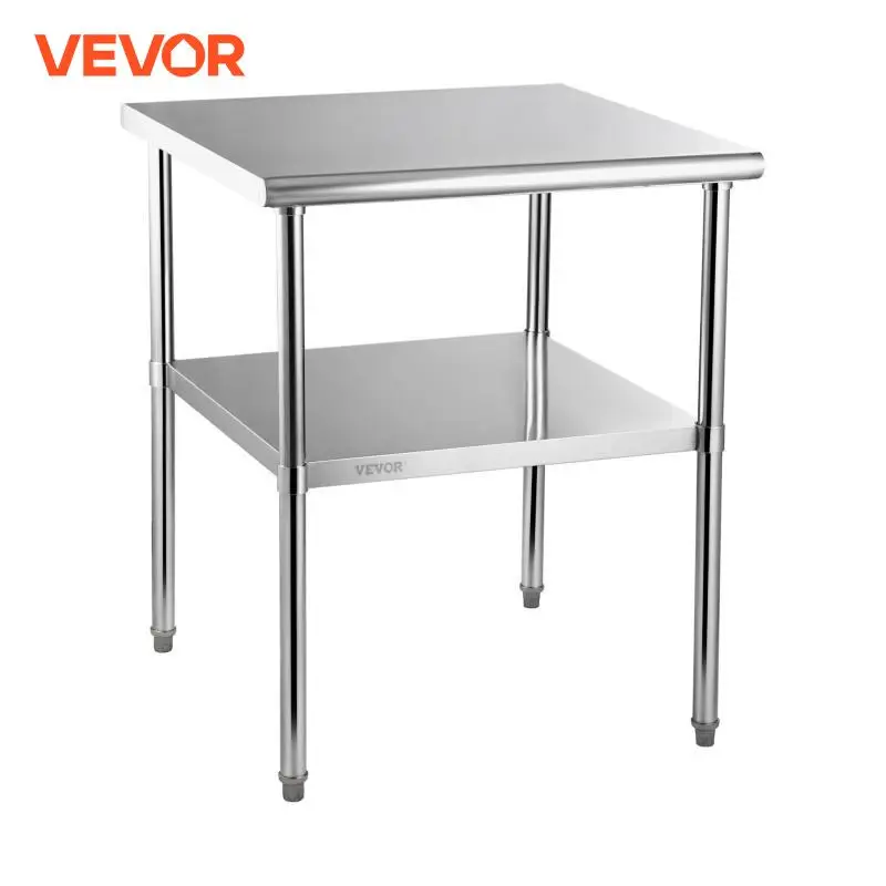 VEVOR Stainless Steel Prep Table 30x30x36 In 800lbs Load Capacity Heavy Duty Metal Worktable with Adjustable Undershelf & Feet