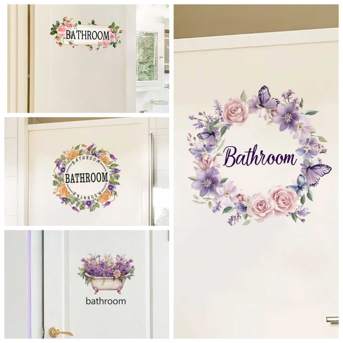 Pegatinas de pared de señalización de plantas para baño, decoración de baño, decoración de habitación, accesorios estéticos de decoración del hogar, pegatinas de baño