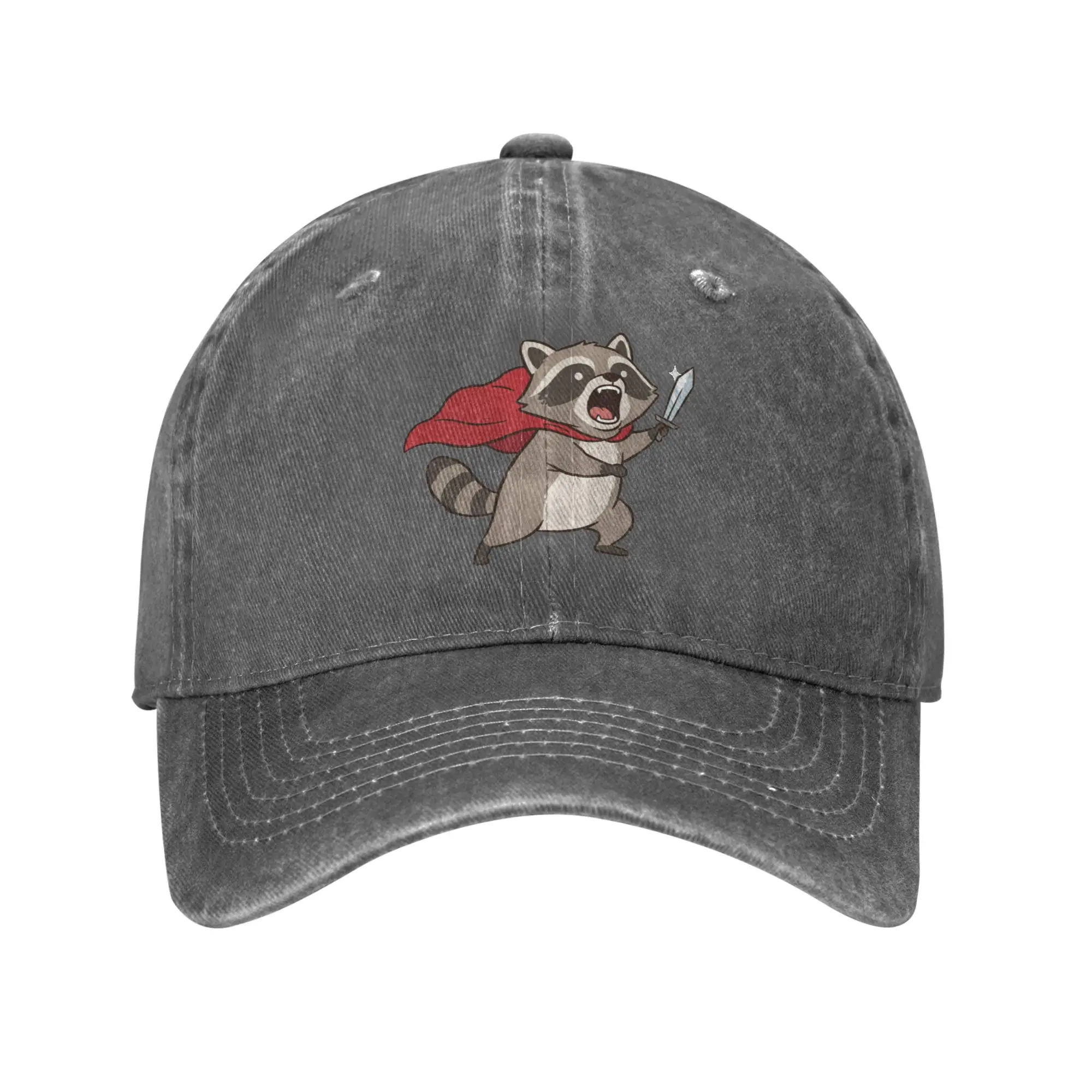 Questing For Snacks My Liege Superhero Raccoon With Sword Baseball Cap Men Hats Women Visor Protection Snapback  Caps