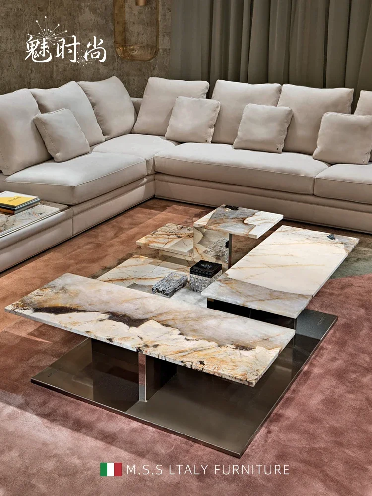 Modern Light Luxury Natural Marble Coffee Table Living Room Luxury Stone Tea Table