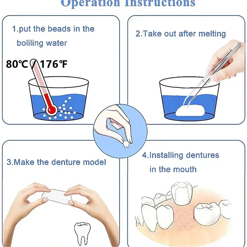 Denture Repair Filling Care Kit,Thermal Forming False Teeth Repair Beads,Shapeable Dental Adhesive,Fill Fix Missing Broken Tooth