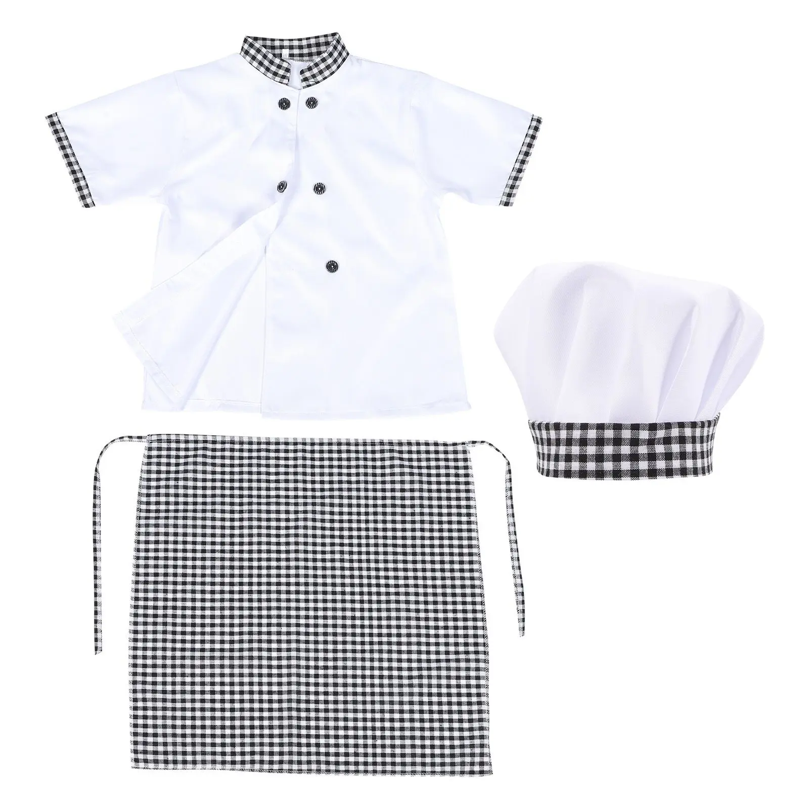 

3Pcs Hat Chef Costume Shirt Apron 120cm Chef Costume For Kids Short Sleeve Cotton Kids Career Play Cosplay Gift