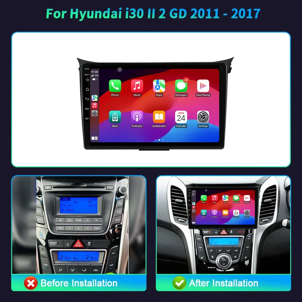 لشركة هيونداي i30 II 2 GD 2011-2017 CarPlay راديو السيارة الوسائط المتعددة مشغل فيديو الملاحة 4G نظام تحديد المواقع اللاسلكية BT Carplay شاشة ستيريو