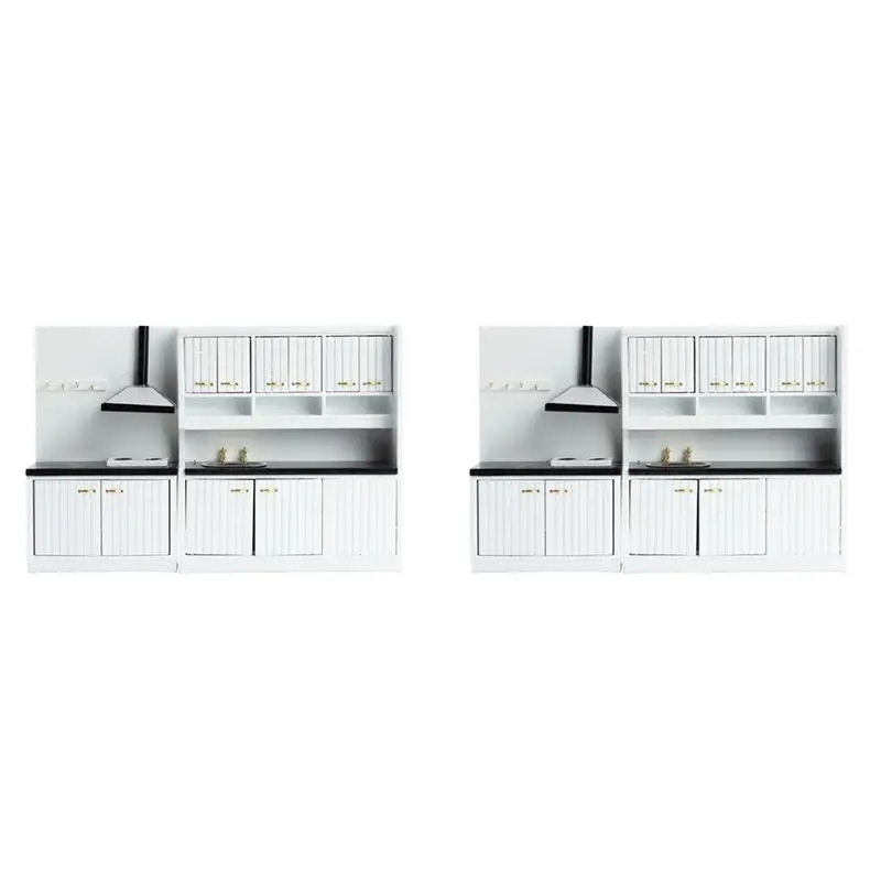 

A63T-2Set White Kitchen Cooking Table Set 1/12 Dollhouse Decoration Ornament Kitchen Miniature Scene Model Creative