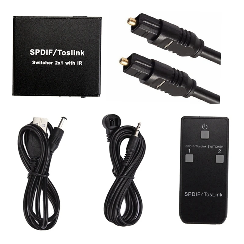 

Переключатель SPDIF/Toslink 2X1 с ИК-пультом дистанционного управления, оптический переключатель SPDIF Toslink, 2 входа, 1 выход, поддержка LPCM 2,0 DTS