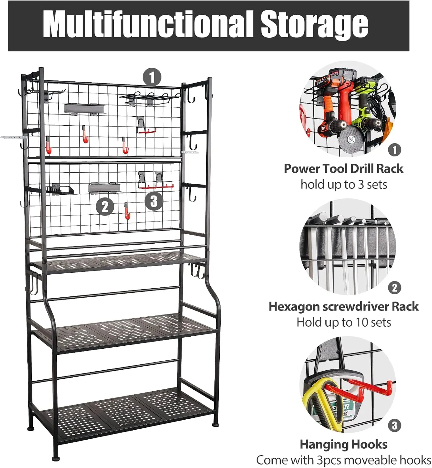 Alloy Steel Tool Storage Organizer,Heavy Duty Tool Holder for Power Tool, Drill, Screwdriver, Wrench, Storage Shelf