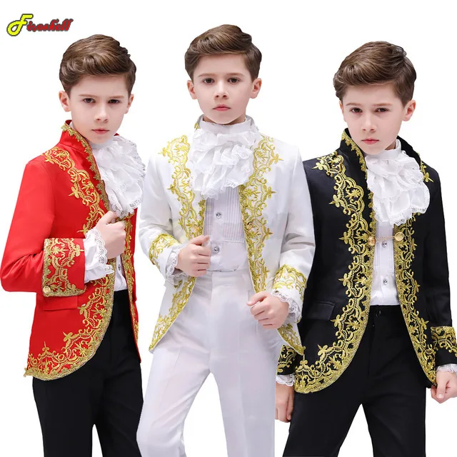 Kids Punk Halloween Costumes King Prince Renaissance Medieval Boy Gothic Cosplay Party Costume Coat+Pants+Tie Full Set