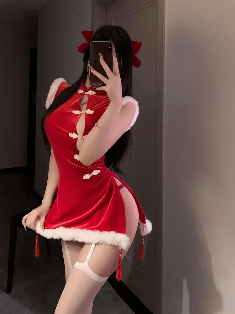 

Сексуальные Хэллоуин Cisas, новогодний комплект с перекрестными ремнями, комплект большого размера Qipao, осень-зима 2025 Sle, Spwear orm Костюм