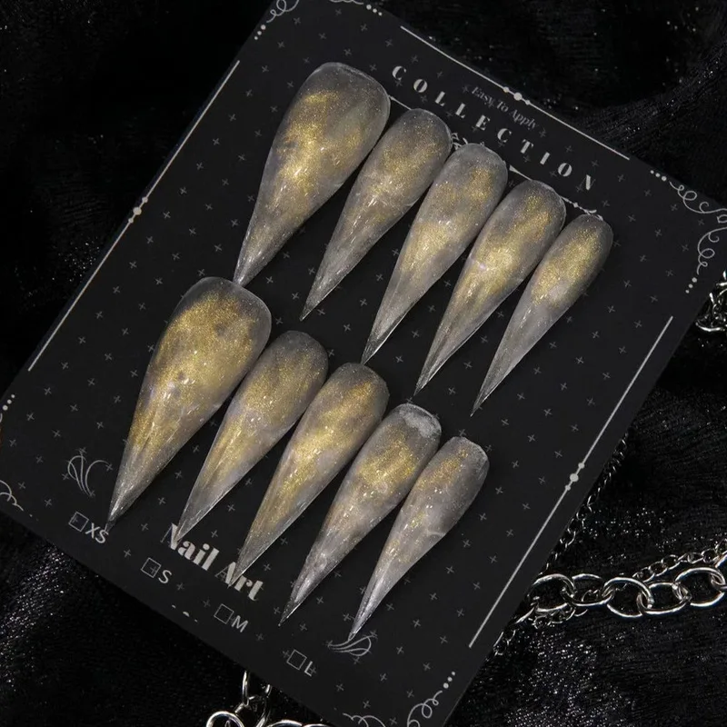 European and American style handmade false nails, cross-border light luxury gold gradient ultra-long pointed nails