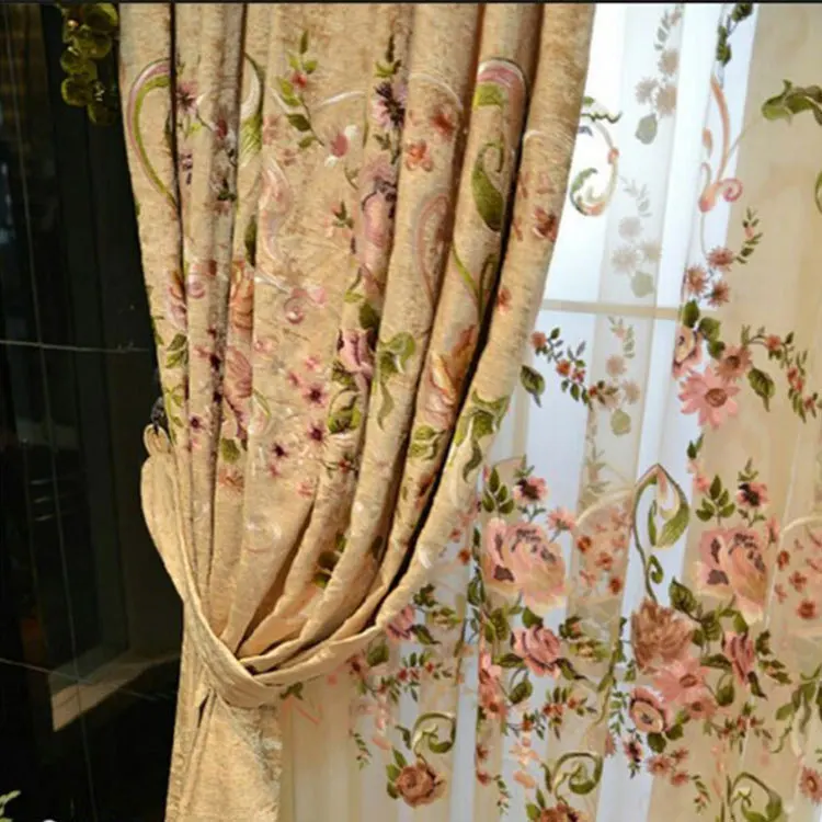 2024 New Luxury Embroidered Jacquard Colorful Embroidered Curtains Chenille Blackout Curtains for Living Room and Bedroom