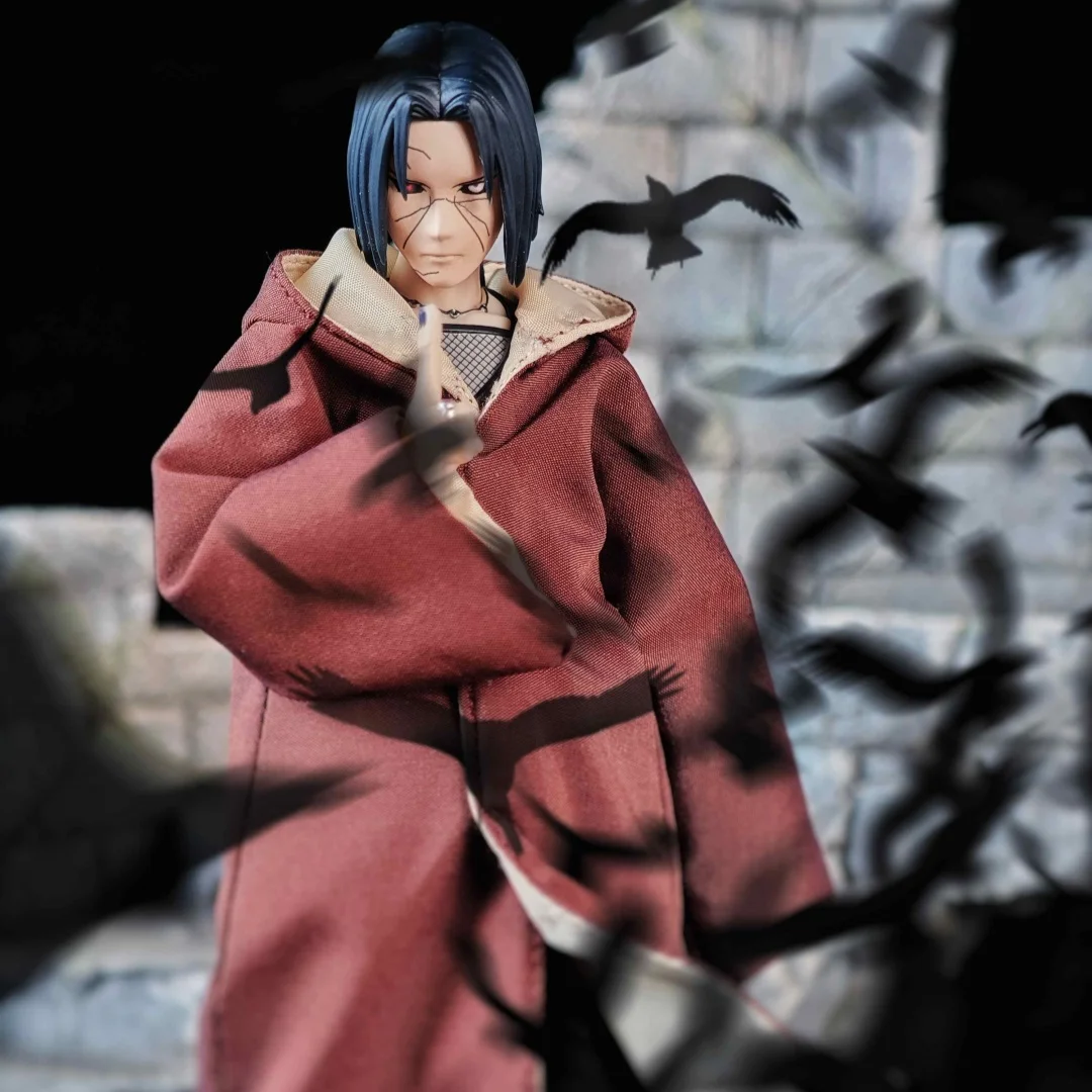 Naruto Anime Shf Uchiha Itachi Rebirth Handmade Clothes Built In Iron Wire for Styling Suitable for 1/12 Movable Humanoid Toys