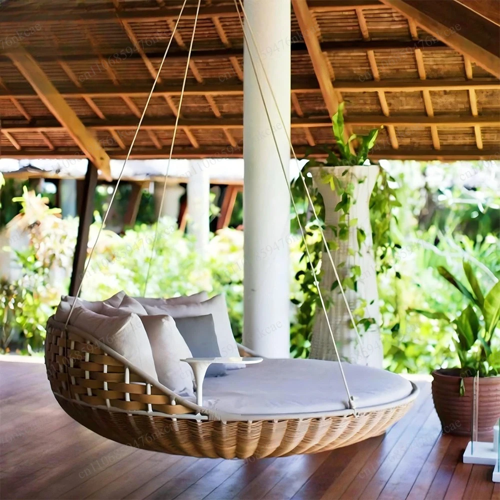 Lounger Round Sunbed For Balcony Outdoor Rattan Daybed Swing Patio Leisure Hanging Rattan Wicker Swings