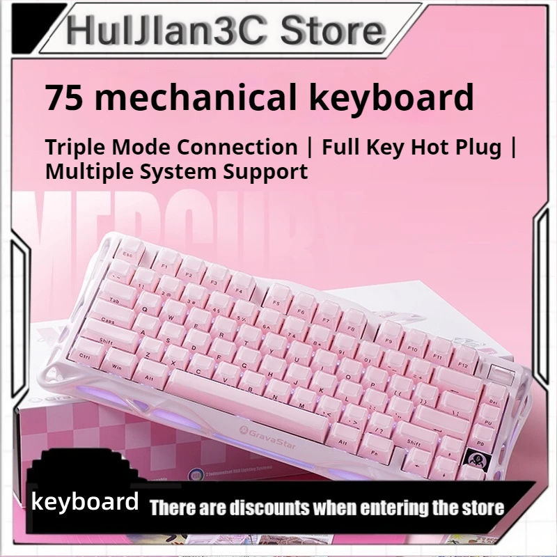 K1 Pink Wireless Bluetooth Mechanical Keyboard Three Modes 79 Keys  Rgb Lights 8000mah Lithium Battery Laptop Gaming Keyboard