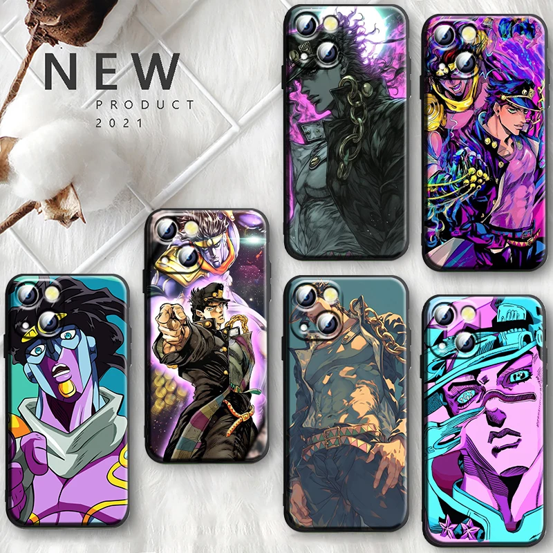 Anime JoJo Bizarre Adventure Cool Apple iPhone Case For 16 15 14 13 12 11 Mini XS XR X Pro Max Plus Black Soft Cover