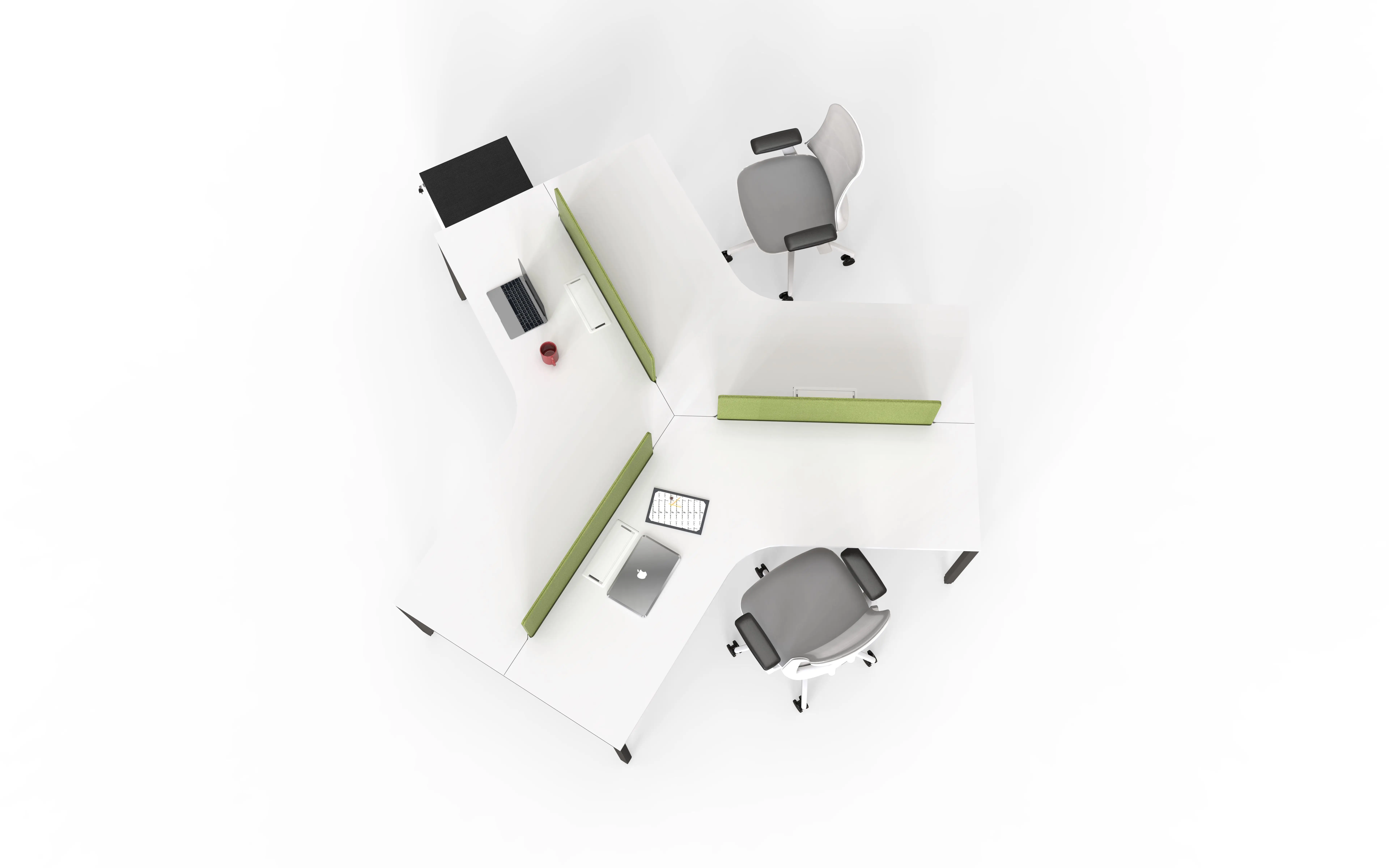 Modular 120 Degree 3 Person Workstation With Light Oak Finish And White Frame For Creative Shared Office
