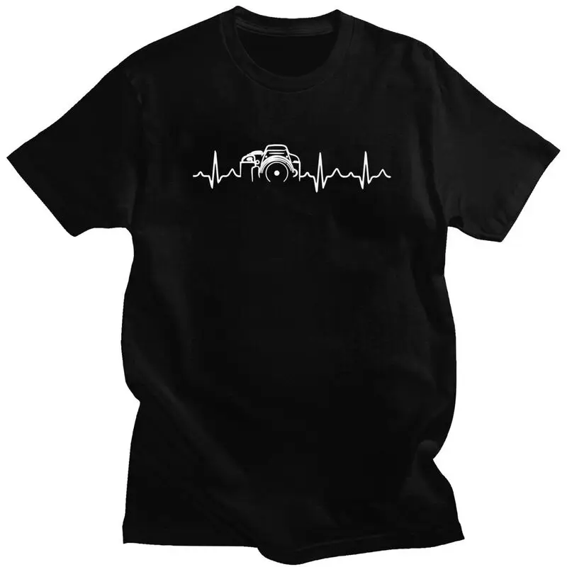 Custom Classic Heartbeat Of Camera T Shirt Men Short-Sleeve Photographer T-shirts Casual Tee Slim Fit Tshirts Merch