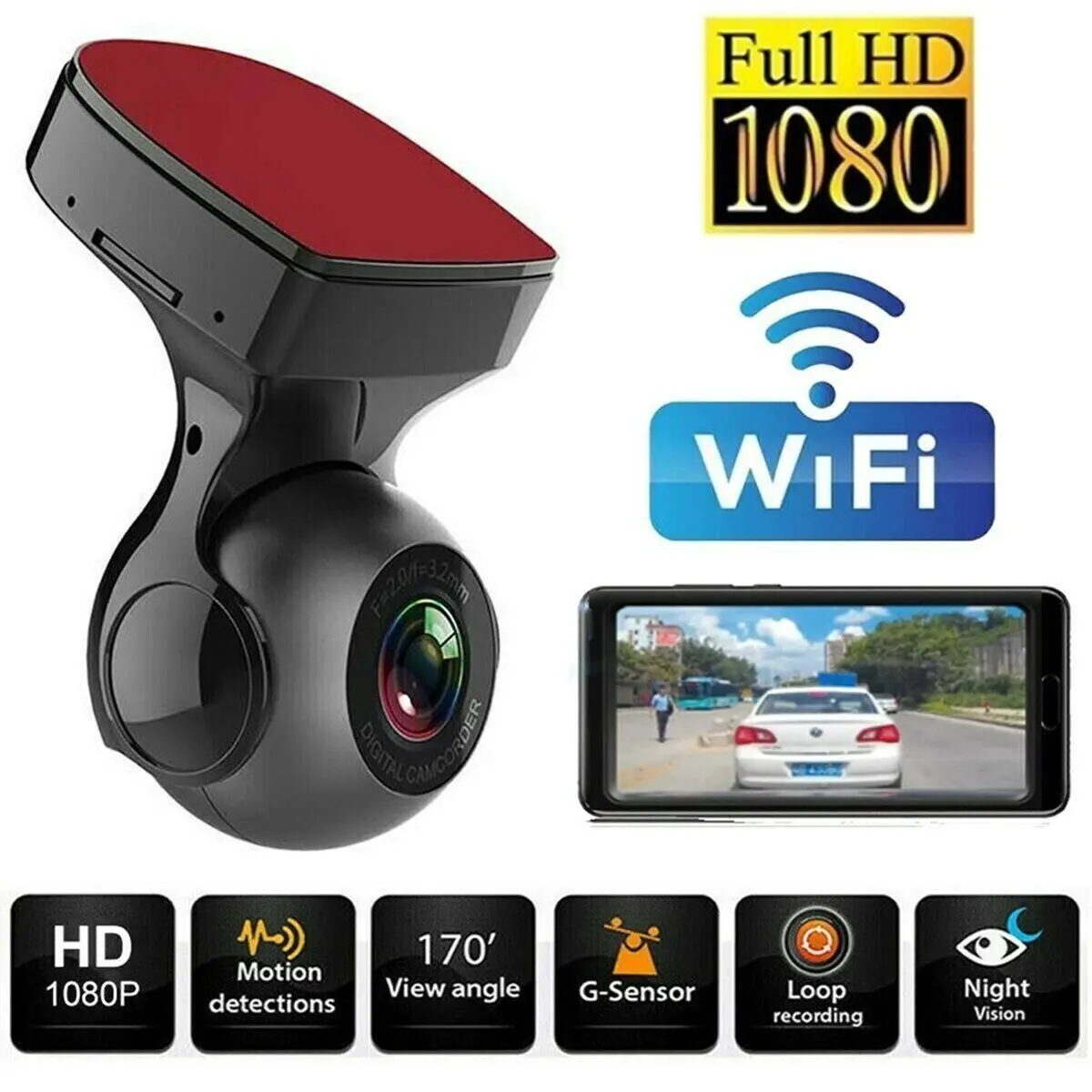 1pc Mini Wireless WIFI Car Driving Recorder High-definition Night Vision Wide Angle Vehicle Camera  Android USB Dash Cam