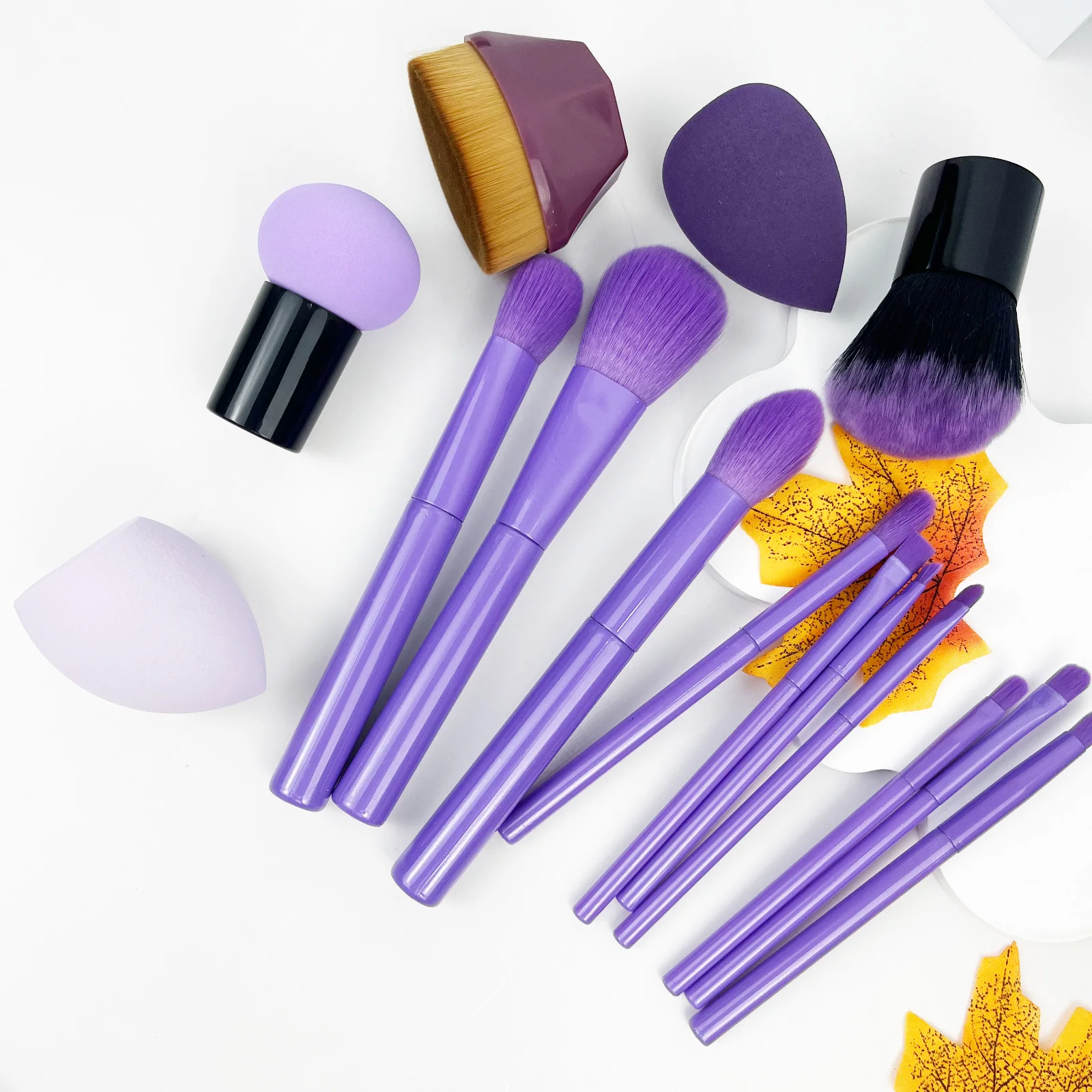 

10PCS Purple Makeup Brush Set Black Purple Blush Brush Egg-Shaped Foundation Brush Effortlessly Create a Celebrity Makeup Look