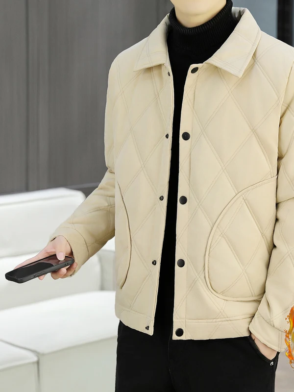 

Men's Fce Lined Jaet Stand Collar Thiened Casual Sle Warm Cotton Coat for Autumn Winter Season Stand Fit Long Sve