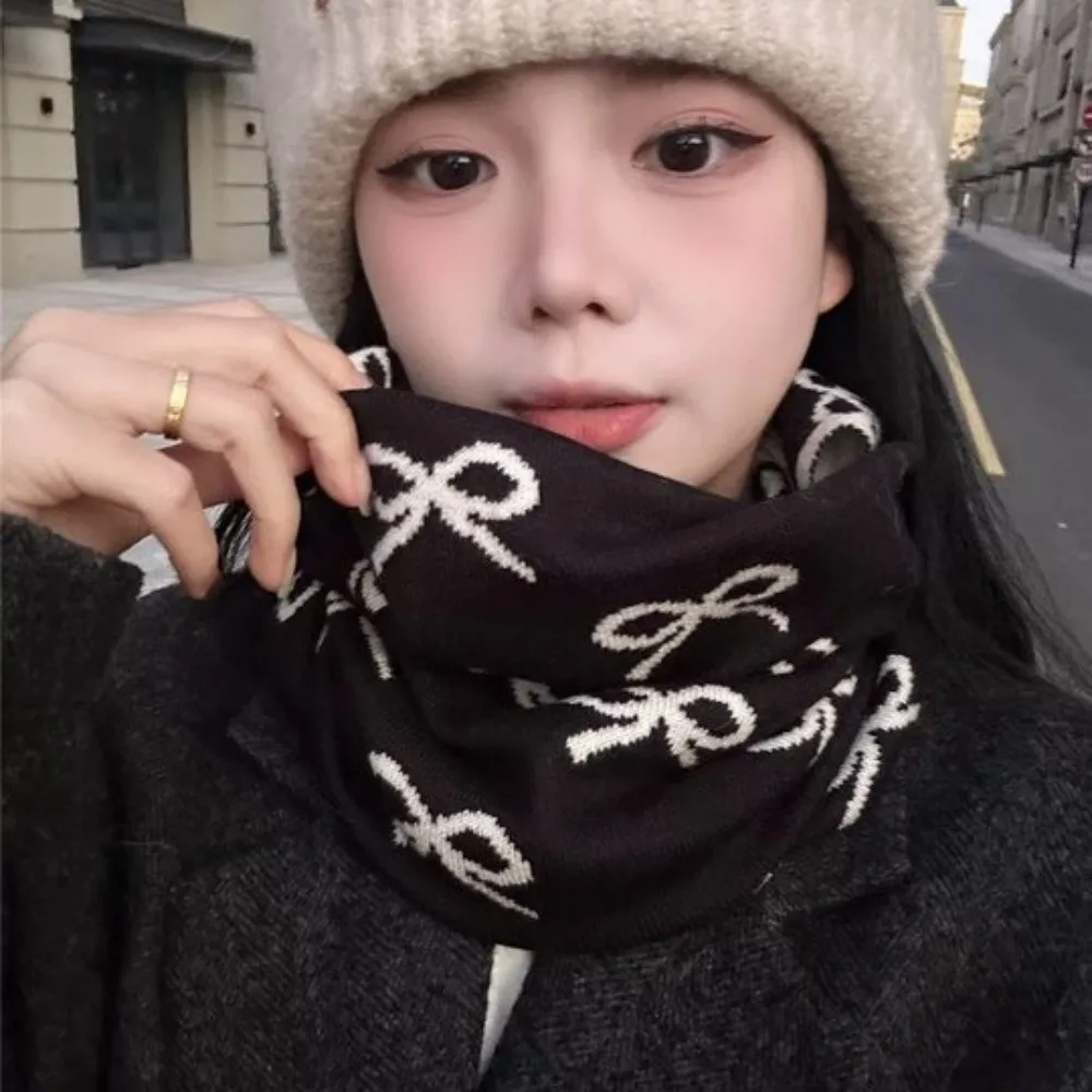 Warm Leopard Print Winter Cycling Thermal Mask Flower Bow Earhook Neck Warmer Knitted Stripes Pullover Cap Female