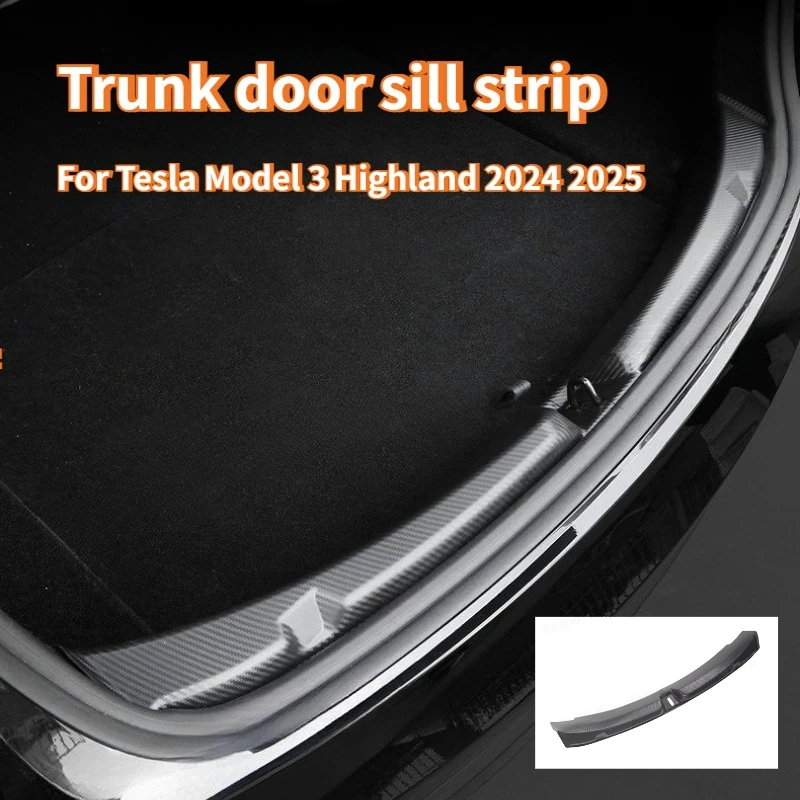 For Tesla New Model 3 Highland 2024 2025 Trunk Threshold Strip 3D Carbon Pattern Back Sill Anti Scratch Protection Accessories ﻿