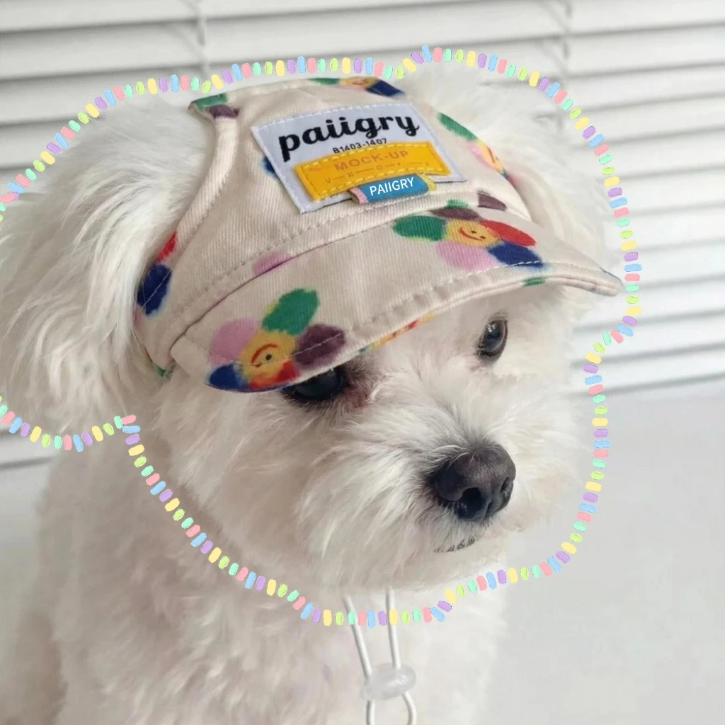 Multi-Color Available Pet Trendy Sun Visor Cap, Summer UV Protection, For Small Dogs Schnauzer & Teddy, Outdoor Breathable Adjus