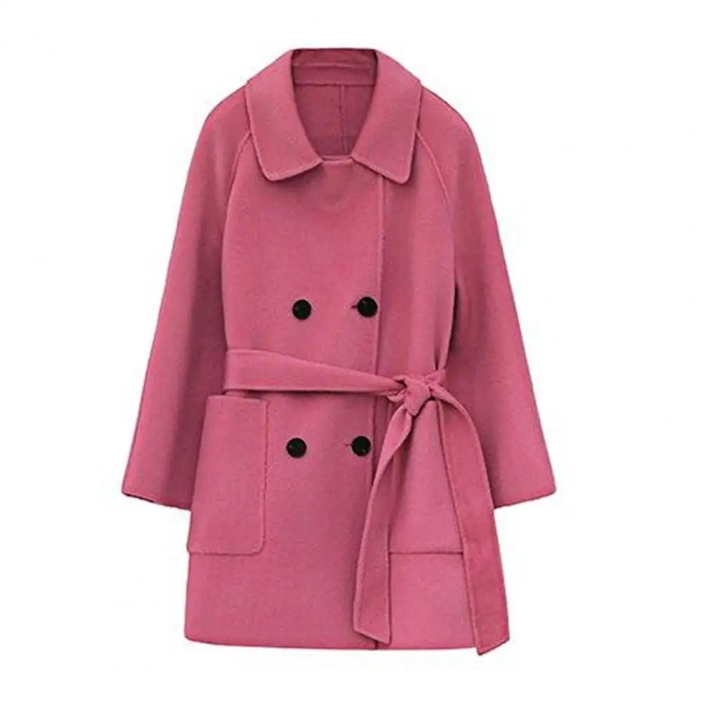 Warm Long Coat Stylish Double-breasted Woolen Jacket for Women Chic Outerwear for Work Outdoor Activities Fall Winter Soft Women