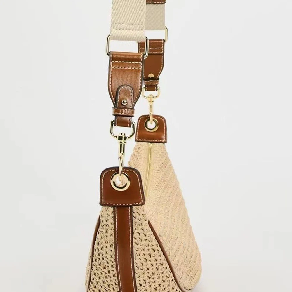 Bolso de paja Hobo tejido a la moda para mujer, bolsos de playa de viaje bohemios de media luna, bolsos de diseñador, bolso cruzado de hombro hecho a mano